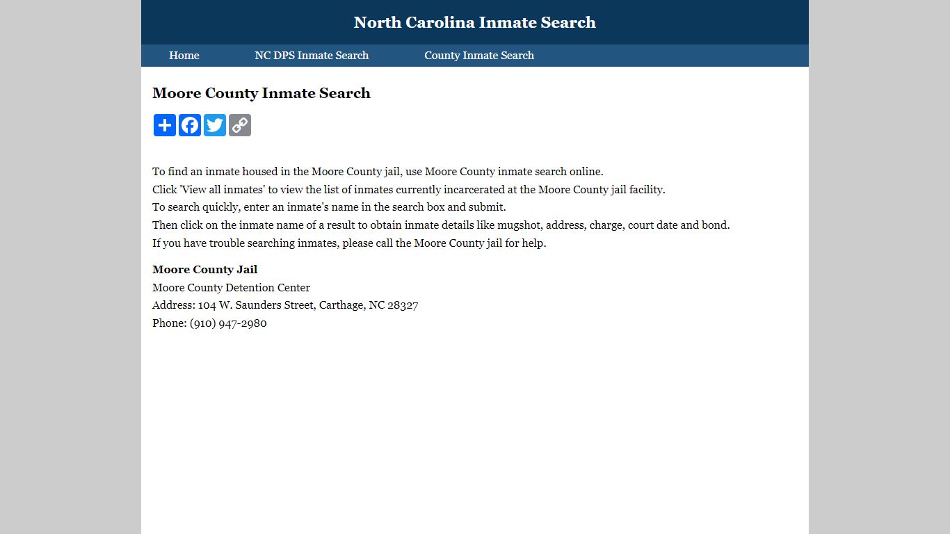 Moore County Inmate Search